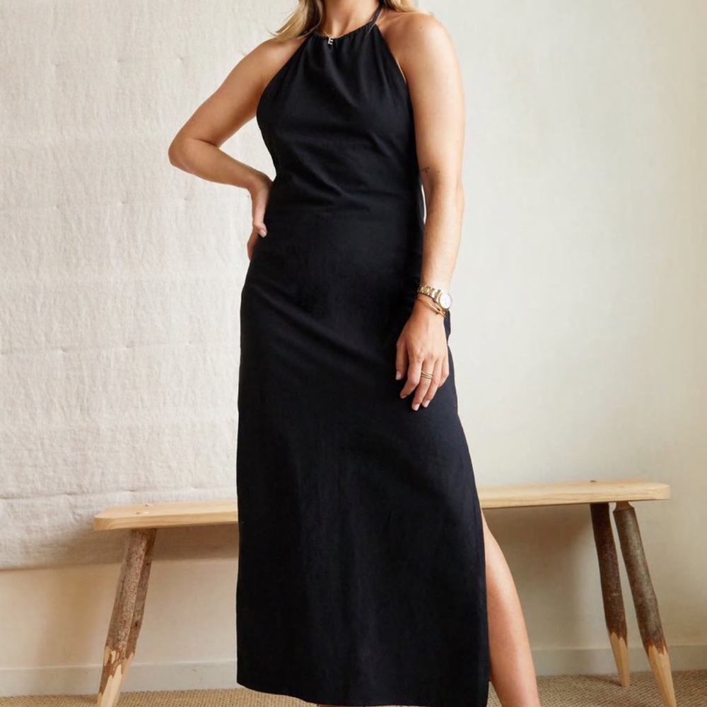 NastyGal Linen Look Halterneck Midi Slip Dress